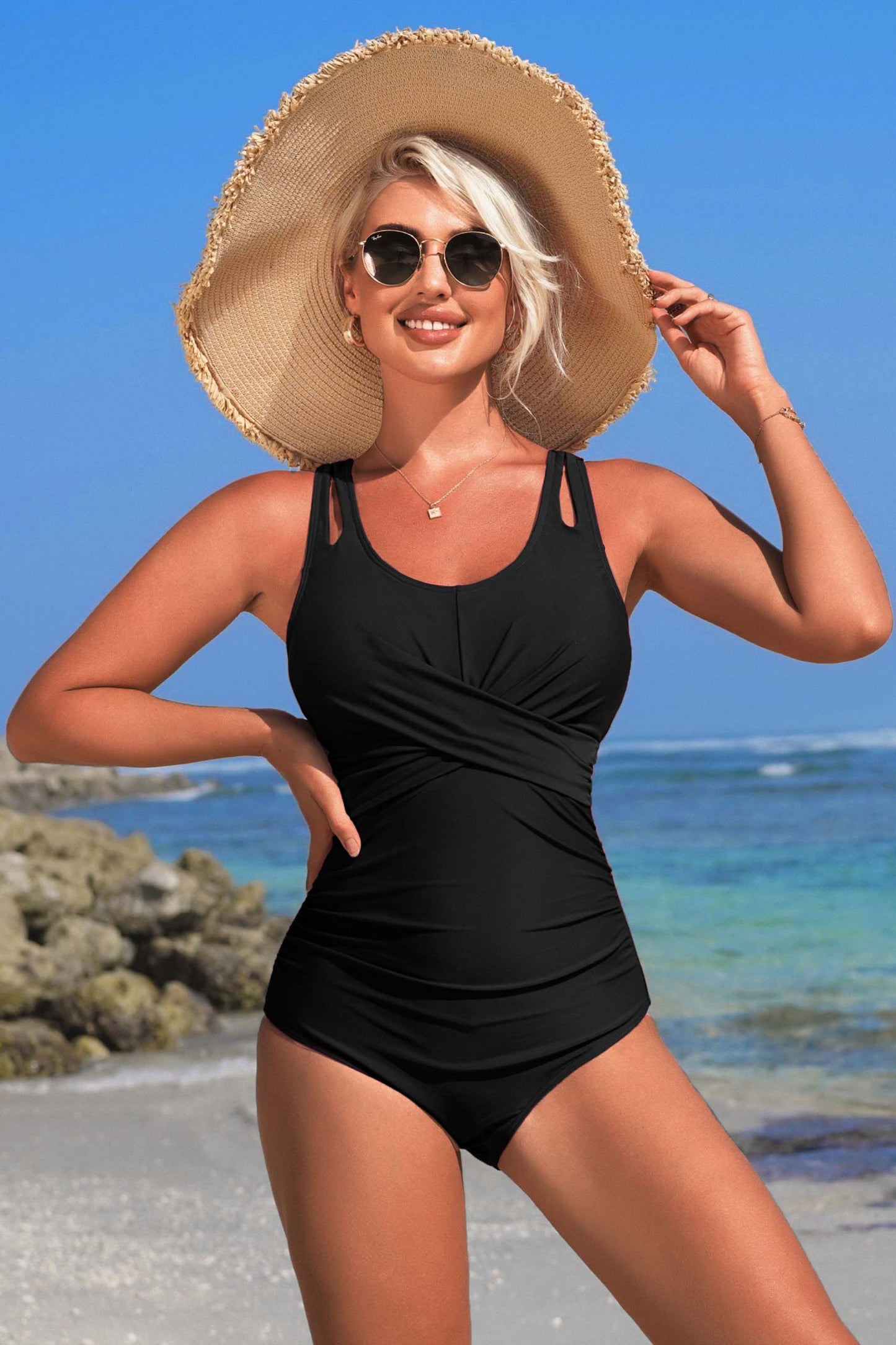 Ruched Twist One Piece Swimsuit-10341