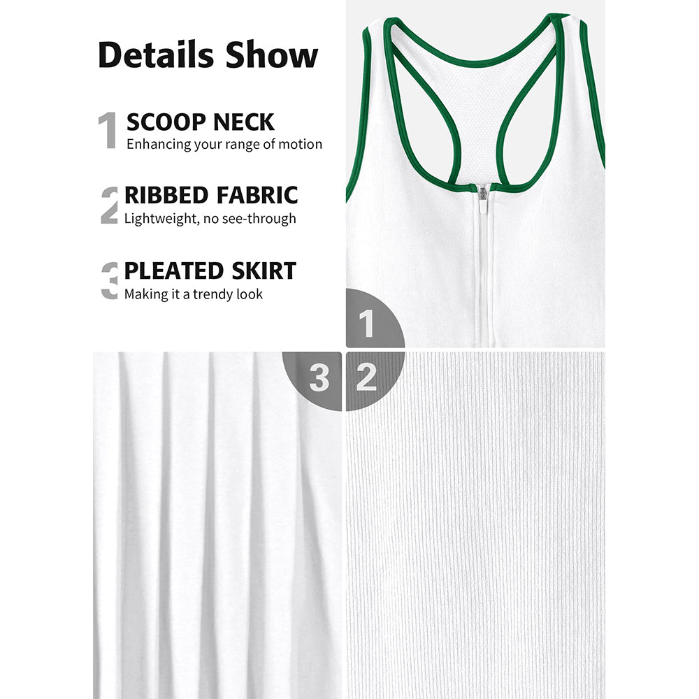 Attraco Women's Color Block Tennis Dress with Built in Shorts and Bra Pleated Golf Dress Seamless Athletic Dress With Zipped Front