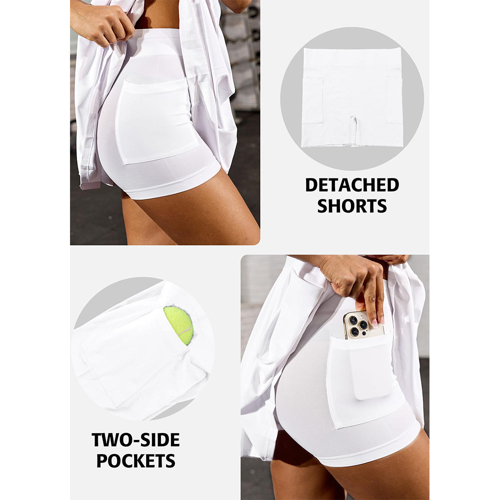 Attraco Women's Color Block Tennis Dress with Built in Shorts and Bra Pleated Golf Dress Seamless Athletic Dress With Zipped Front