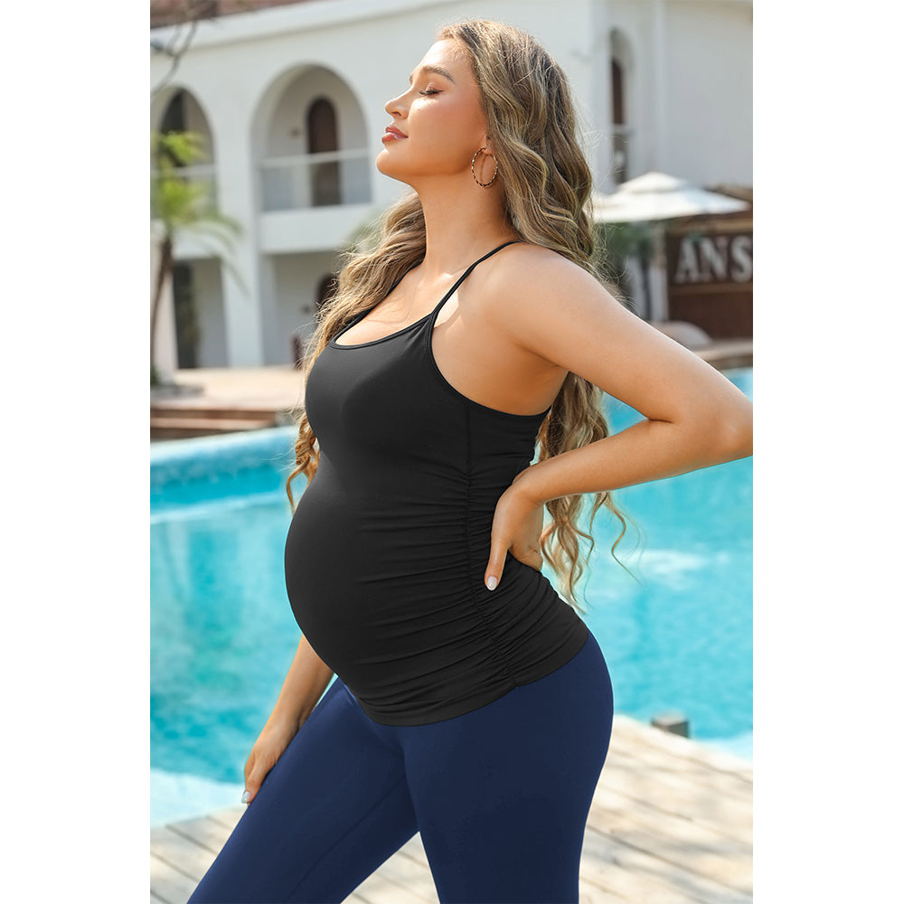 Attraco Women's Maternity Tank Tops Sport Tops with Built in Bra Seamless Y Back Side Ruched Pregnancy Tank Top