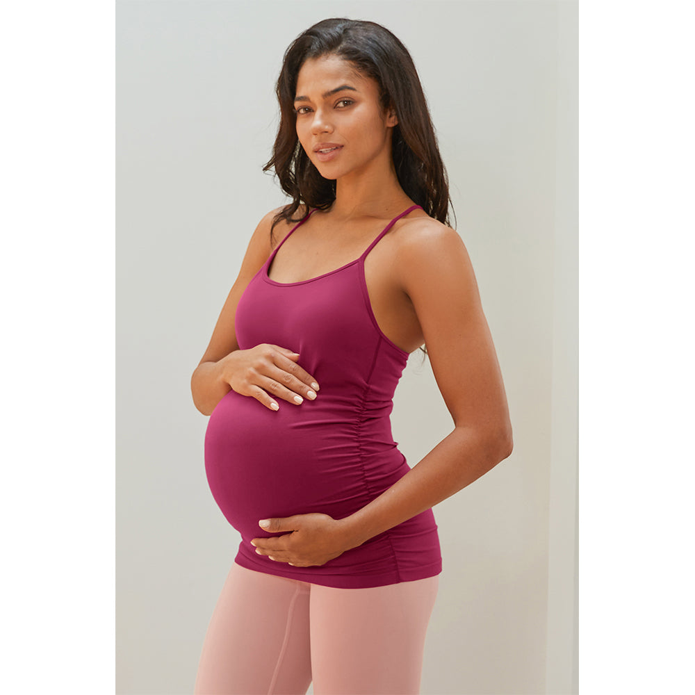 Attraco Women's Maternity Tank Tops Sport Tops with Built in Bra Seamless Y Back Side Ruched Pregnancy Tank Top