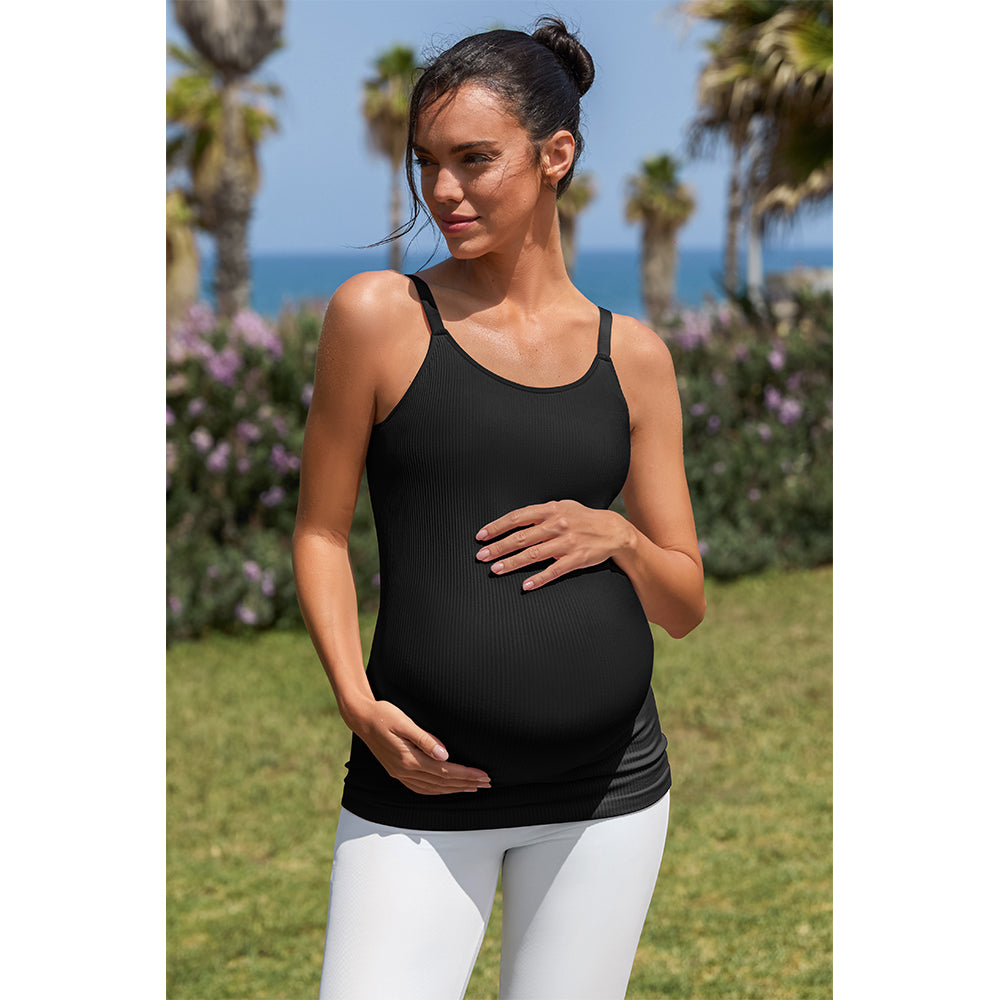 Attraco Women's Maternity Tank Tops with Built in Bra Ribbed Pregnancy Clothes Adjustable Straps