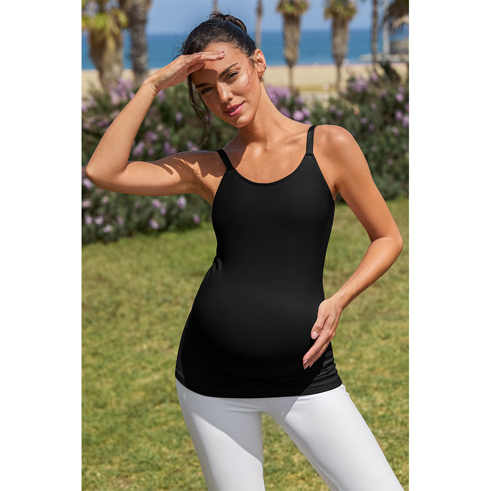 Attraco Women's Maternity Tank Tops with Built in Bra Ribbed Pregnancy Clothes Adjustable Straps