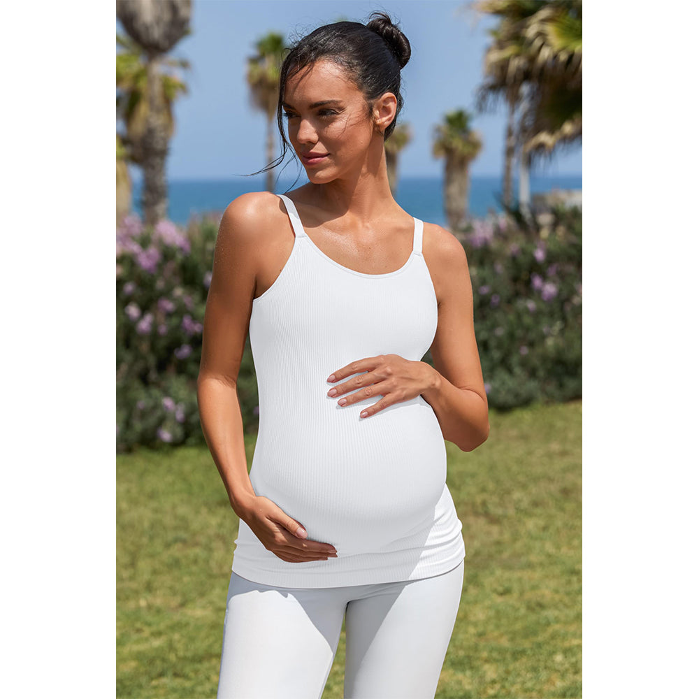 Attraco Women's Maternity Tank Tops with Built in Bra Ribbed Pregnancy Clothes Adjustable Straps