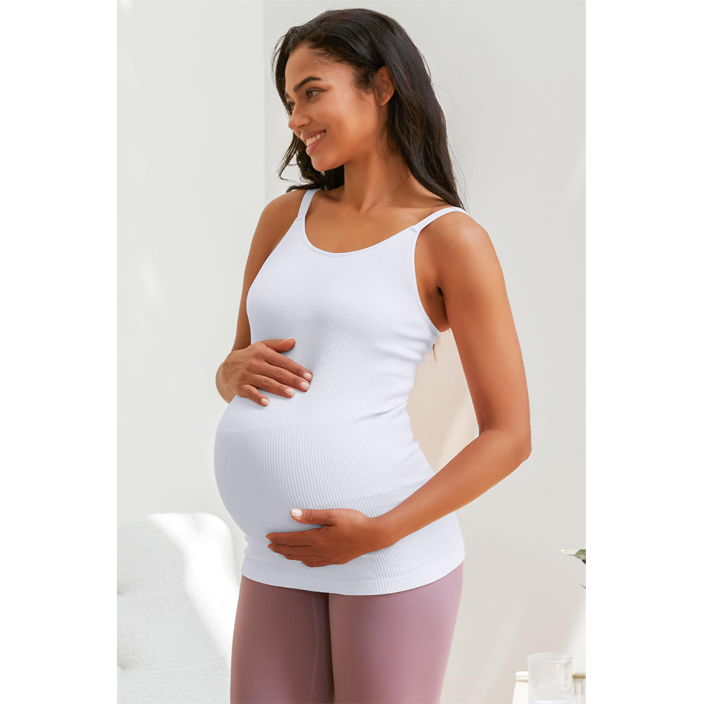 Attraco Women's Maternity Tank Tops with Built in Bra Ribbed Pregnancy Clothes Adjustable Straps