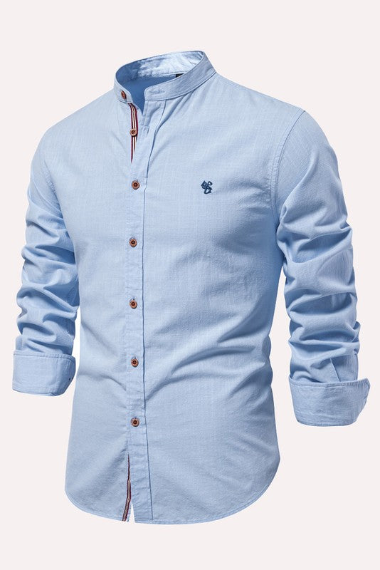 Long Sleeve Solid Button Down Shirt-X5S1080