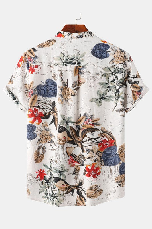 Short Sleeve Floral Casual Button Shirt-X5S1180