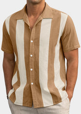 Short Sleeve Color Block Striped Button Down Shirt-X5S1232