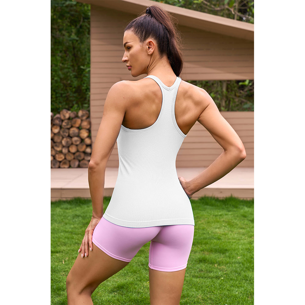 Attraco Women's Ribbed Workout Tank Tops with Built in Bra Tight Racerback Scoop Neck Athletic Top