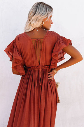 Plunge Drawstring Ruffled Cover Up Dress-AL9473