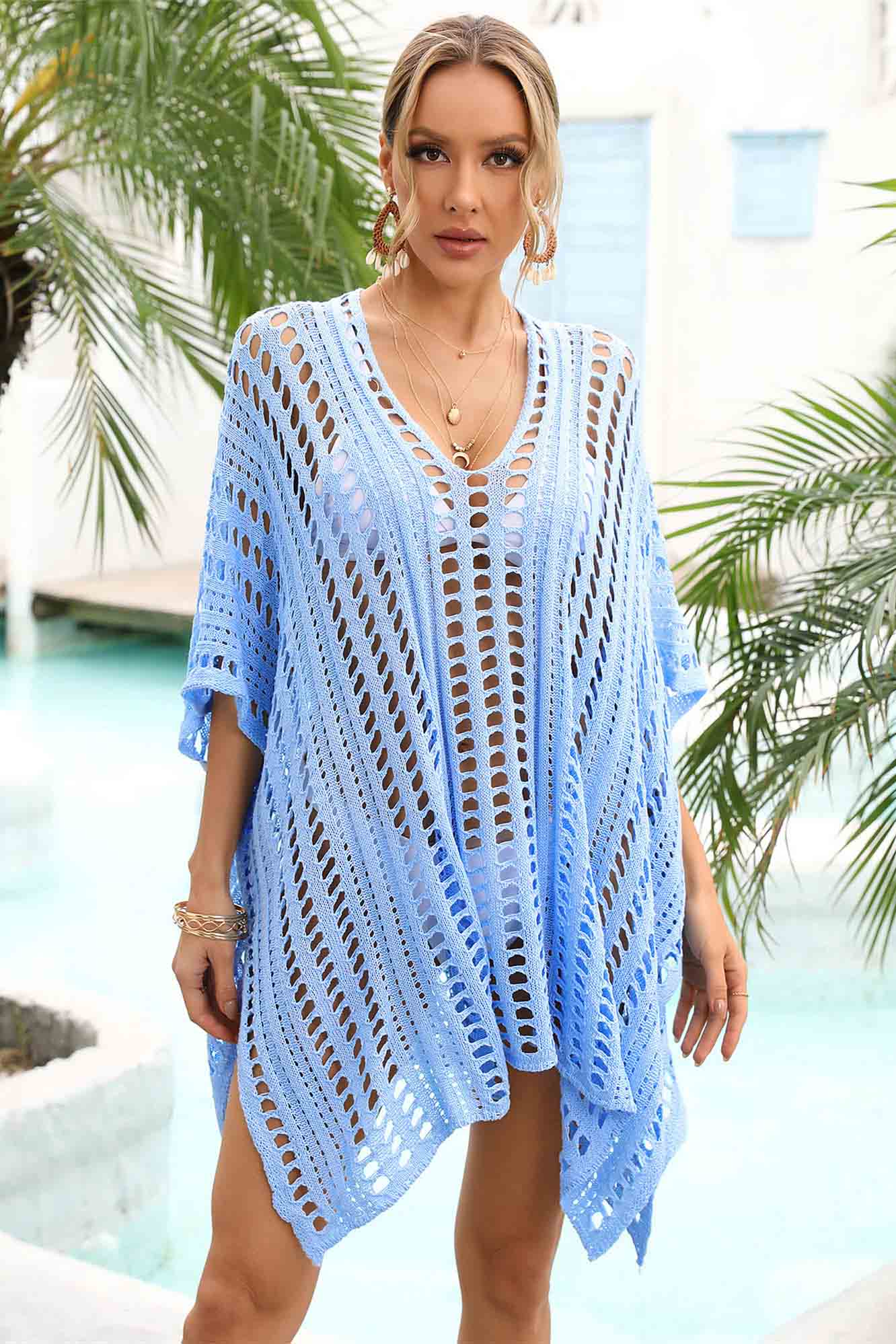 Openwork Side Slit Beach Cover-Up-AL9442