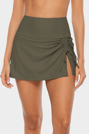 Split Drawstring Swim Skirt with Built-in Panty