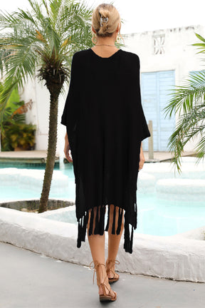 Tassel Openwork V Neck Beach Cover-Up-AL9460