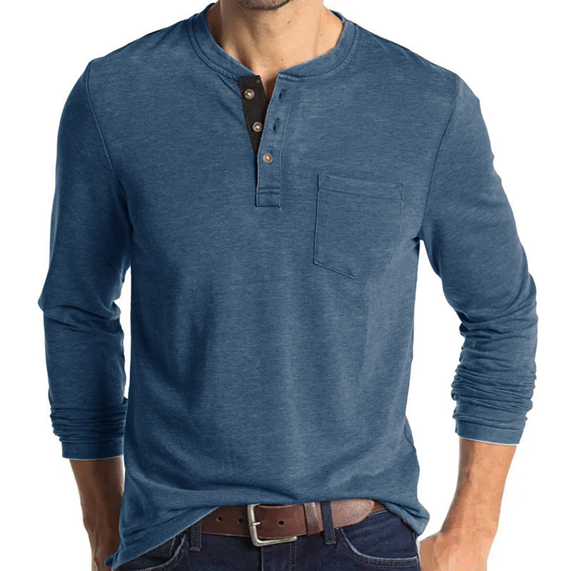 Attraco Men's Long-Sleeve Henley Neck T-Shirt Casual Solid Color Basic Layering Tops