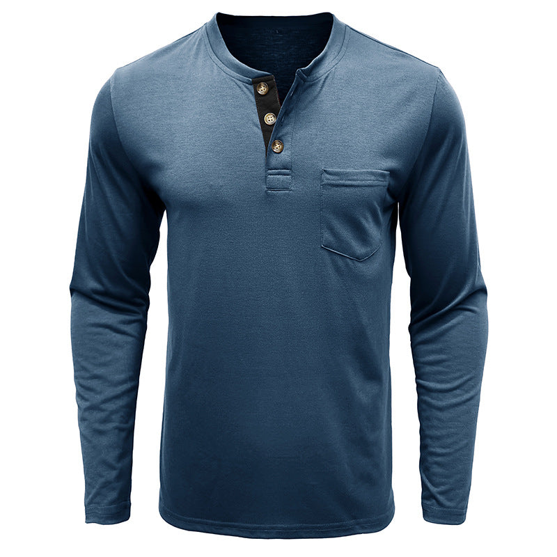 Attraco Men's Long-Sleeve Henley Neck T-Shirt Casual Solid Color Basic Layering Tops