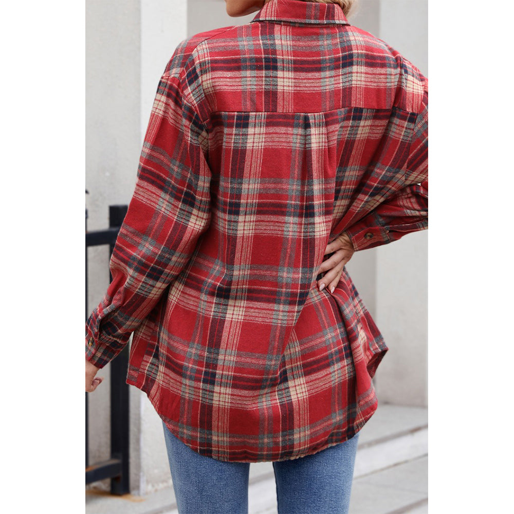 V For City Women's Casual Oversized Button Front Long Sleeve Plaid Shirts with Chest Pockets