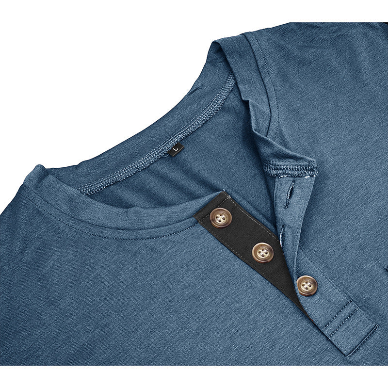 Attraco Men's Long-Sleeve Henley Neck T-Shirt Casual Solid Color Basic Layering Tops