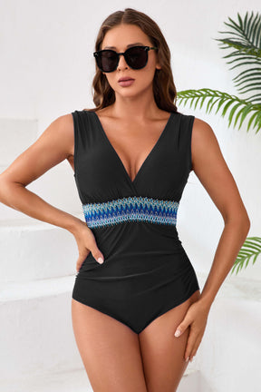 Plunge V Neck V Back One Piece Swimsuit-11200