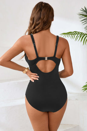 Ribbed Shell Stitched V Neck Bathing Suits-11153