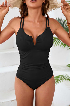 Ribbed V Wire Scoop Neck One Piece Swimsuits-11141