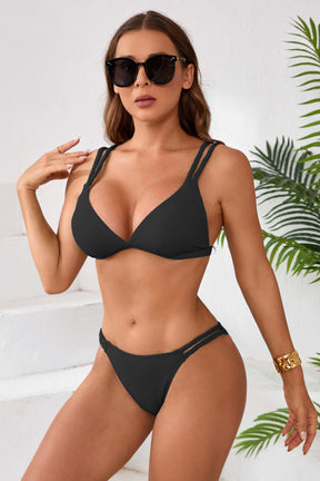 Ribbed Dough Twists Strips High Cut Bikini Set-71077