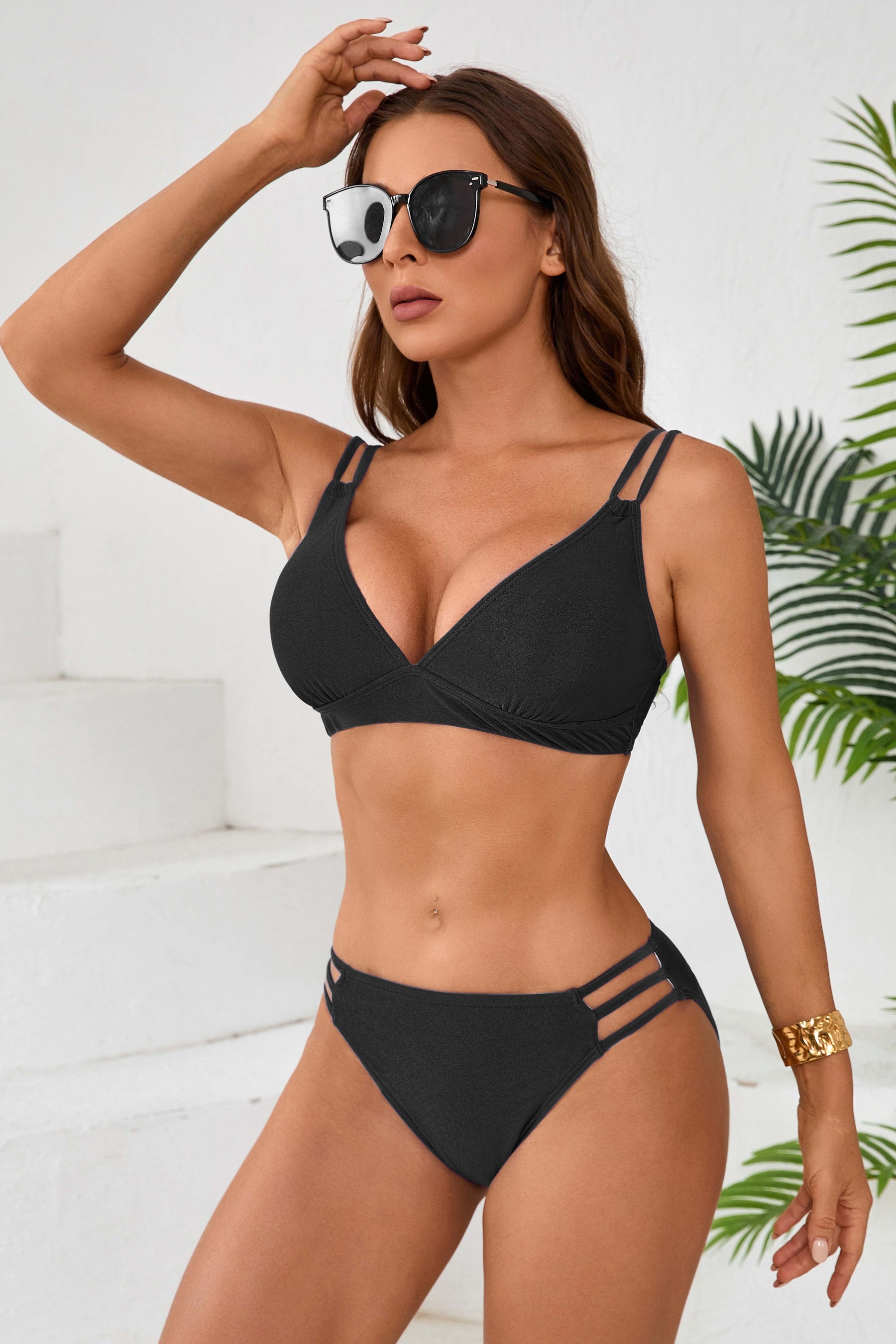 V Neck Bikini Sets Hollow Out Two Piece Swimsuits-71090