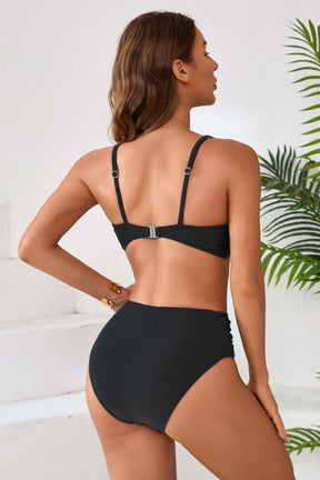 Shell Stitched V Neck High Waisted Bikini Sets-70034