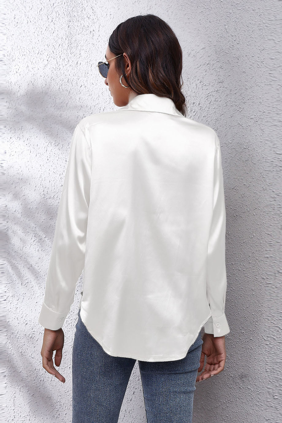 Solid Silk Button Blouse Tops Satin Shirt -AL9448