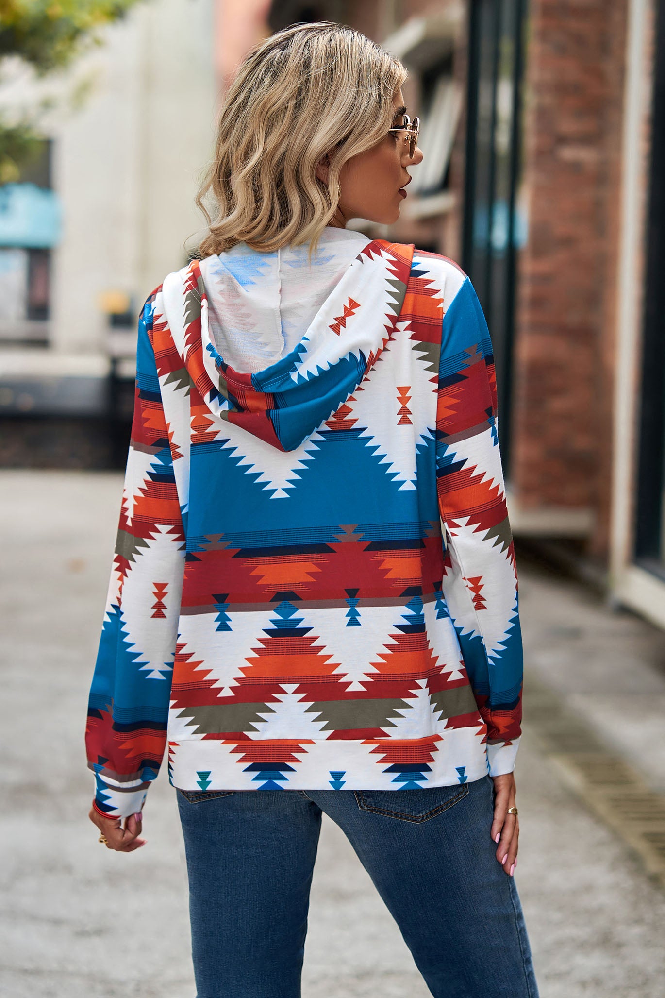 Sweatshirt Hoodie Geometric Print Pullover Top-AL9556