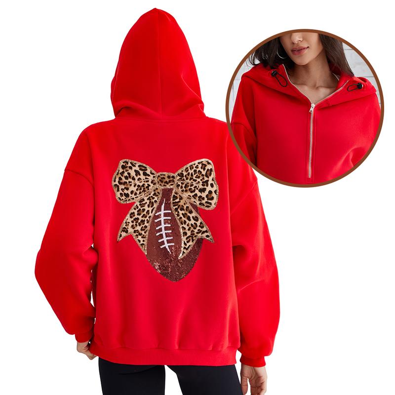 Attraco Women's Gameday Football Sequin Oversized Half Zip Fleece Pullover Hoodies Long Sleeve Fashion Half Zip Sweatshirt Fallfreshness Winter 2025