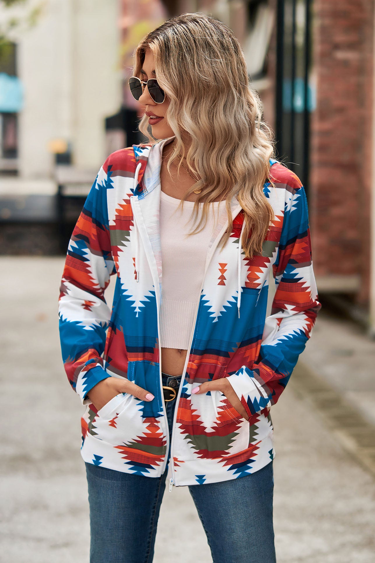 Sweatshirt Hoodie Geometric Print Pullover Top-AL9556