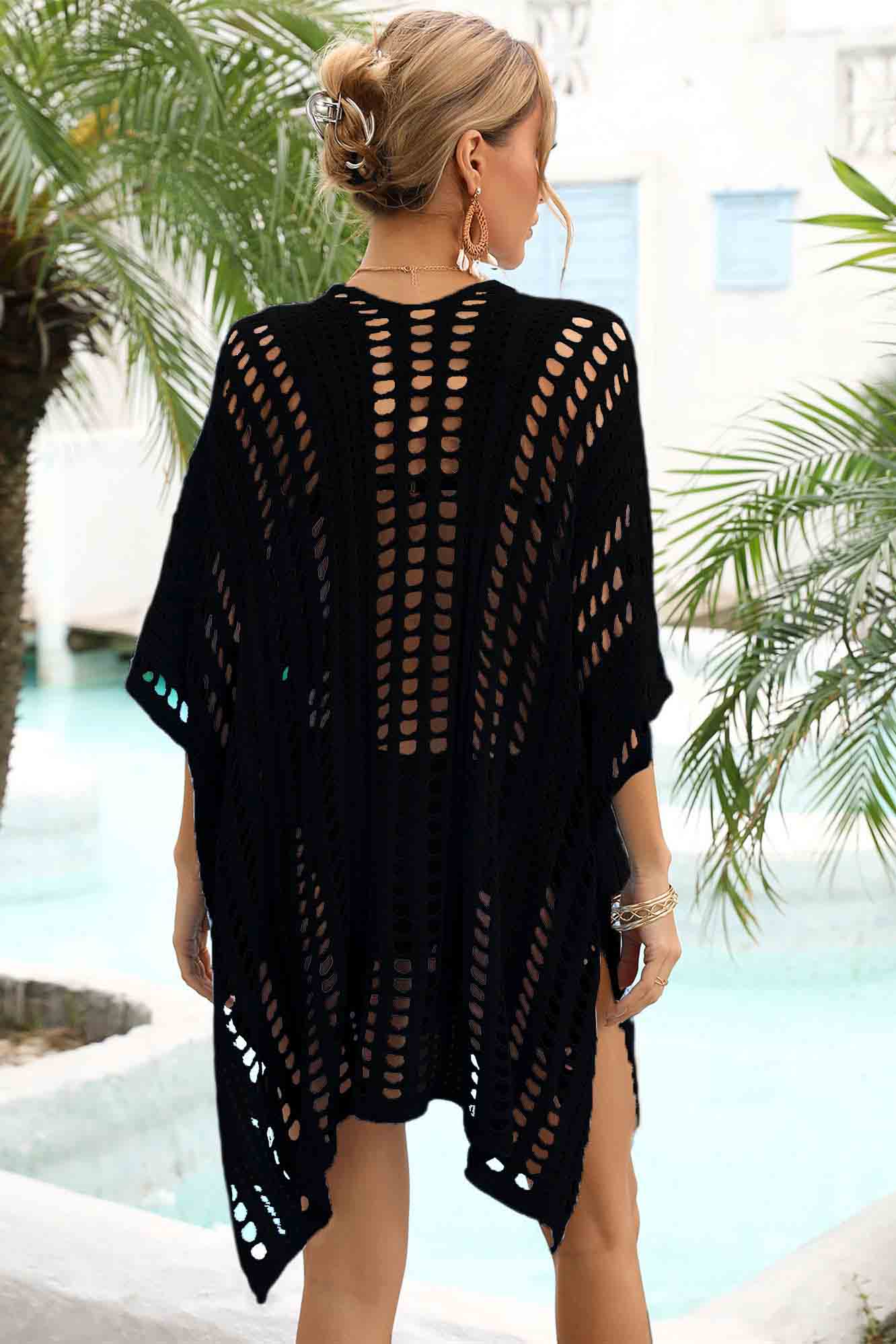 Openwork Side Slit Beach Cover-Up-AL9442