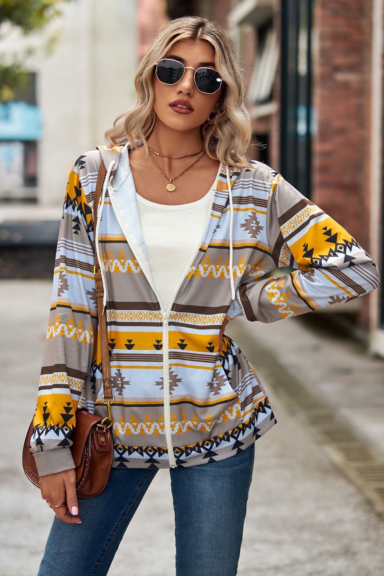 Sweatshirt Hoodie Geometric Print Pullover Top-AL9556