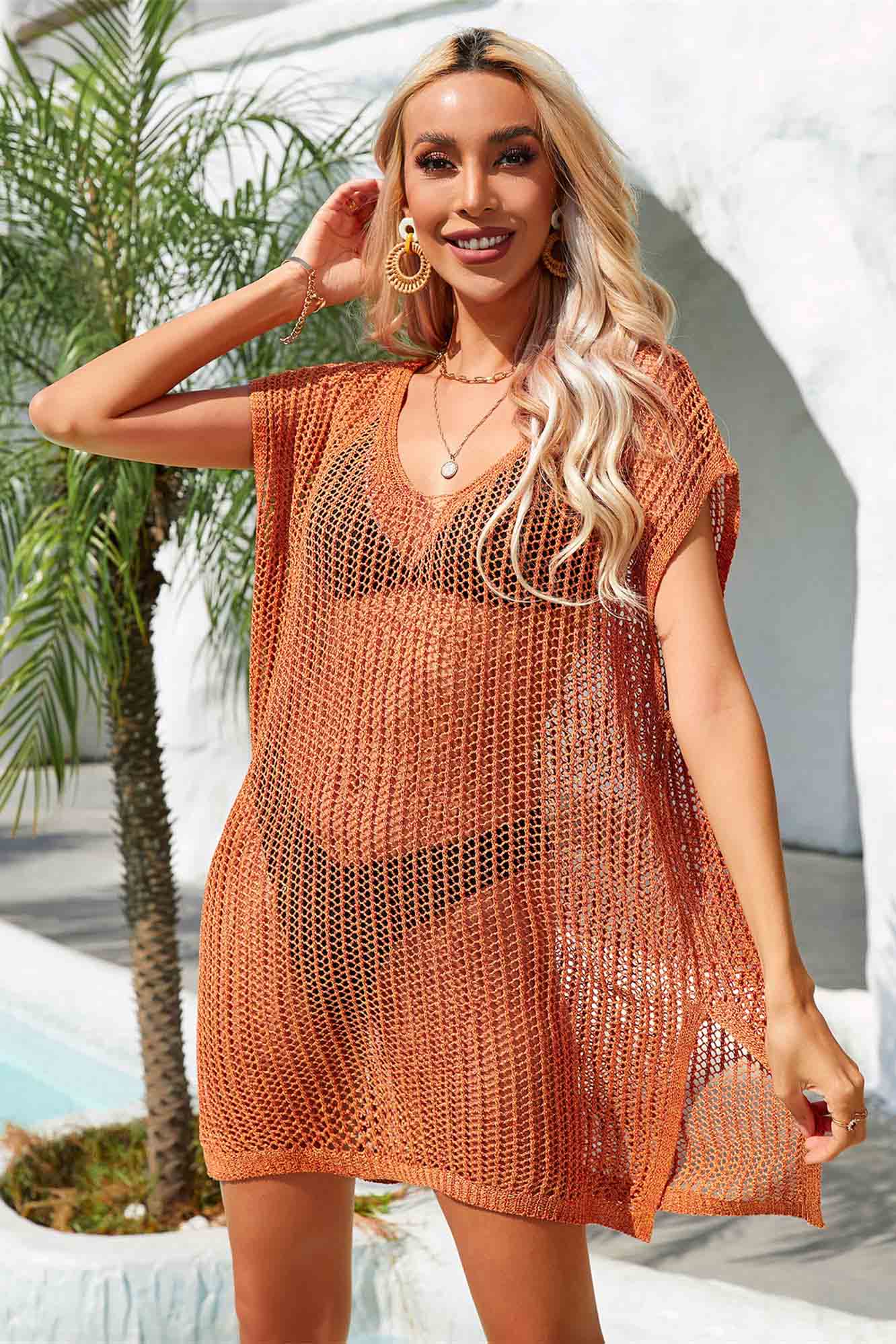 Crochet Net Cover up Swimsuits Dresses Swimwear-AL9471