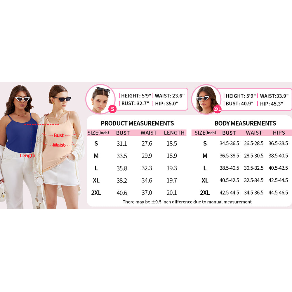 V FOR CITY Women's Shelf Bra Camisole Tops Adjustable Spaghetti Strap Cami Tank Tops Cotton Undershirts 2 Pack