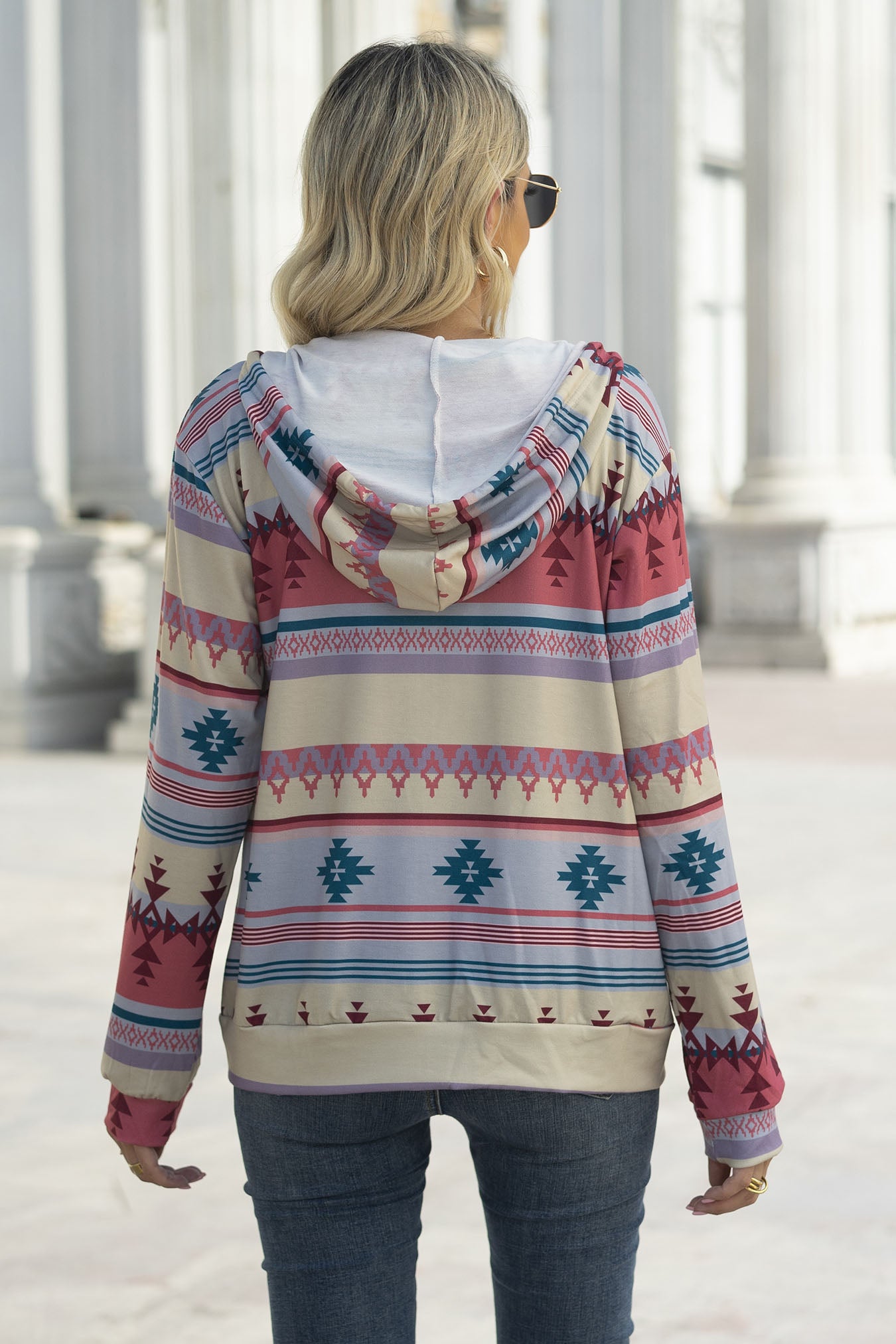 Sweatshirt Hoodie Geometric Print Pullover Top-AL9556