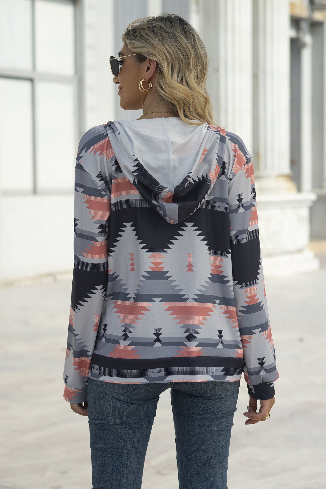 Sweatshirt Hoodie Geometric Print Pullover Top-AL9556