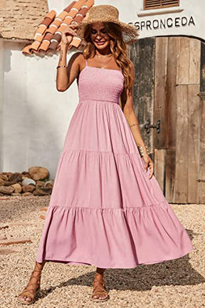 Sleeveless Spaghetti Strap Smocked Tiered Dresses-AL9521