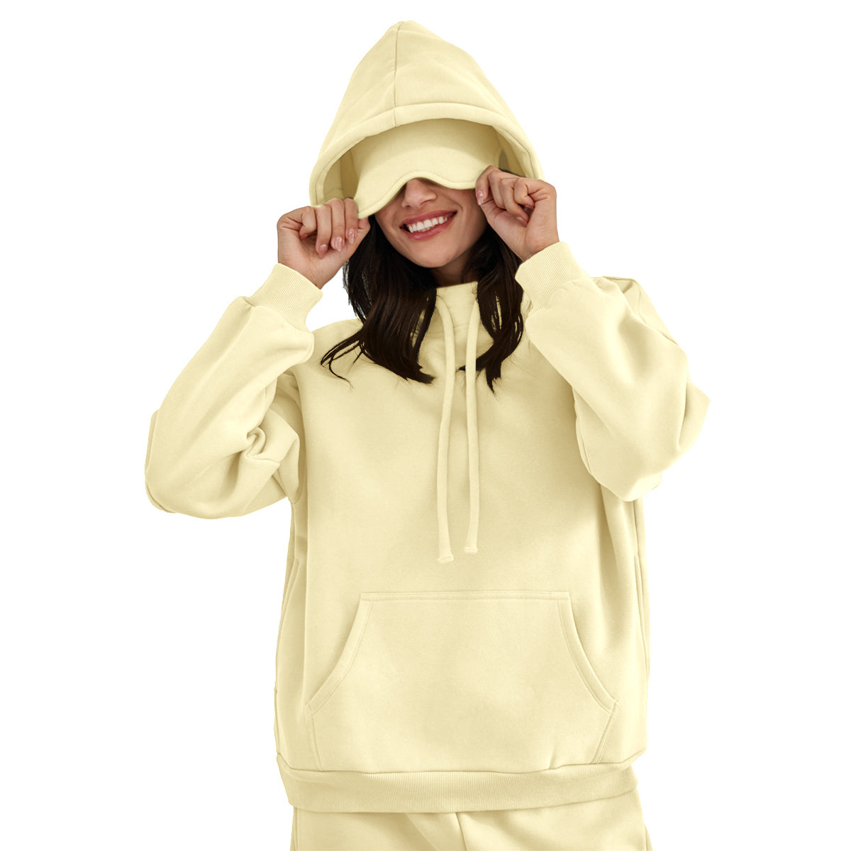 Attraco Women's Airplane Model Travel Hoodie Eye Mask Built in Long Sleeve Oversized Sweatshirt Fleece Hooded with Kangaroo Pocket