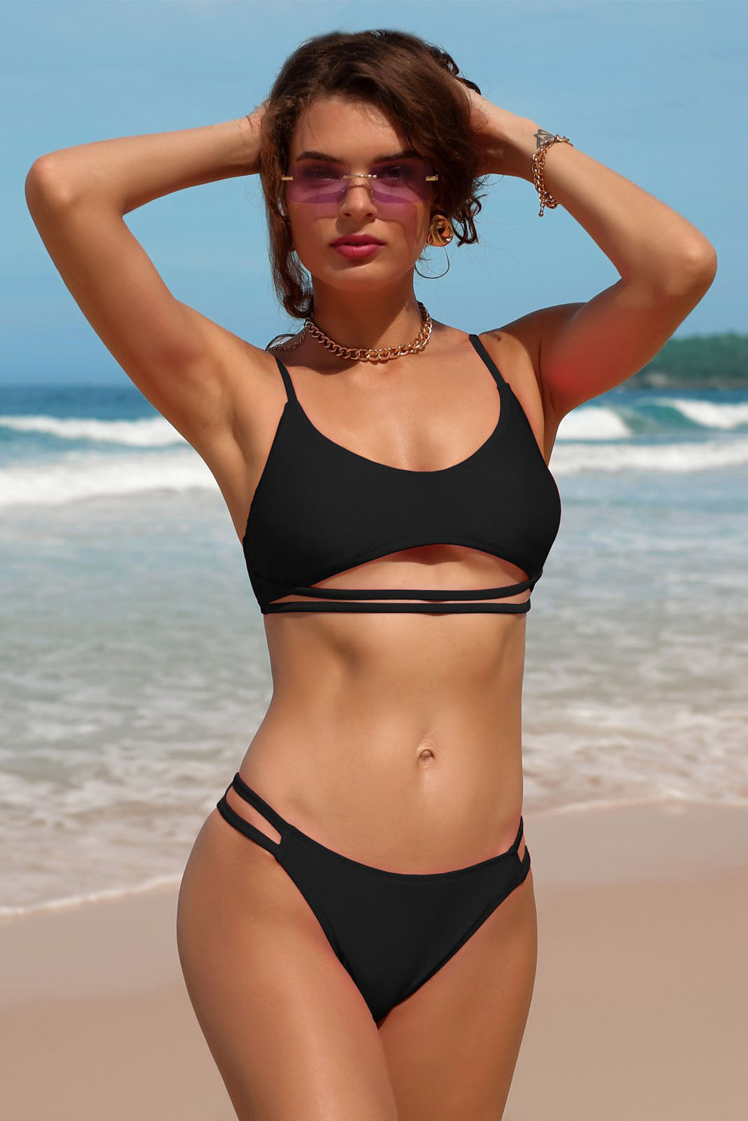 Womens Scoop Neck Crop Top Two Piece Swimsuit-7638