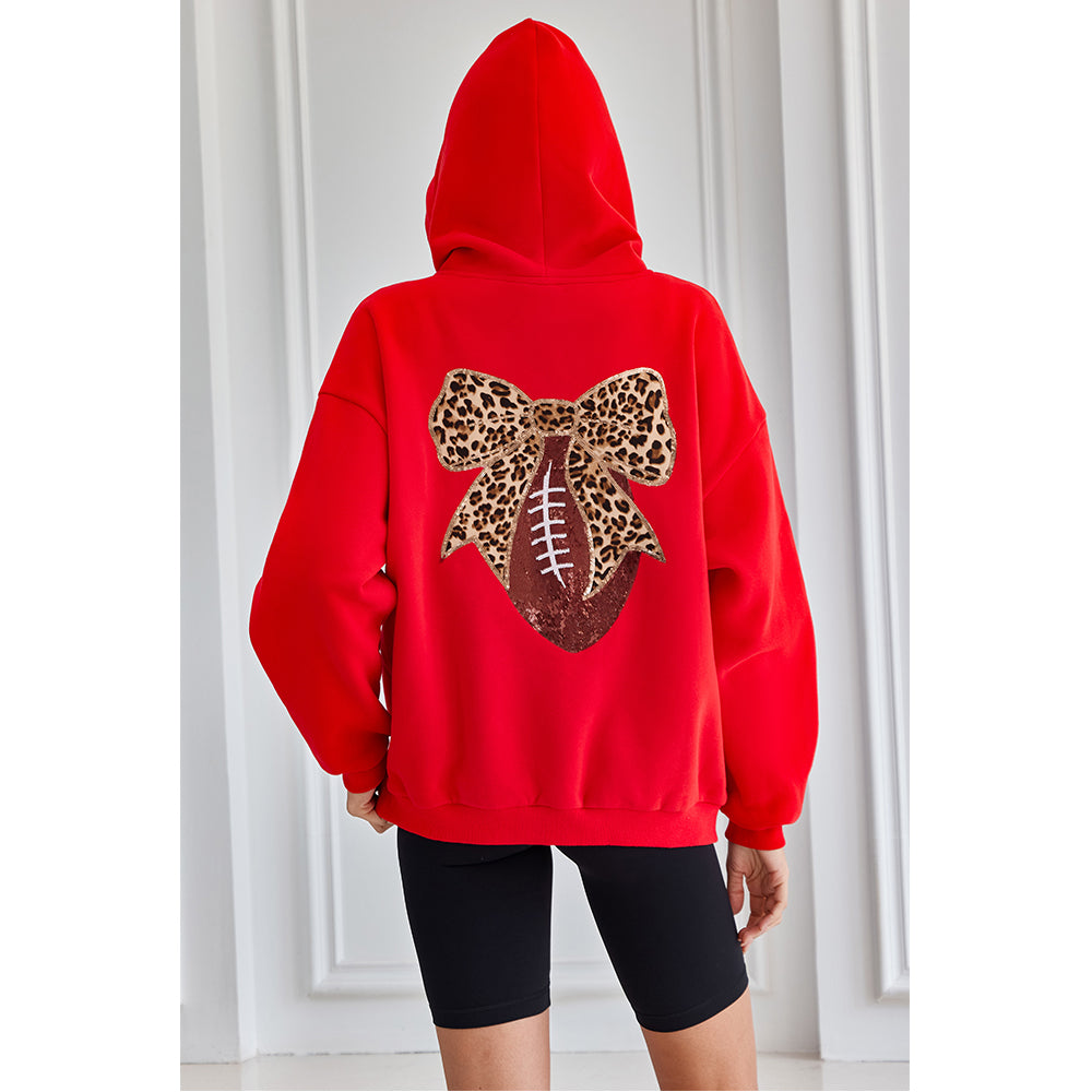 Attraco Women's Gameday Football Sequin Oversized Half Zip Fleece Pullover Hoodies Long Sleeve Fashion Half Zip Sweatshirt Fallfreshness Winter 2025