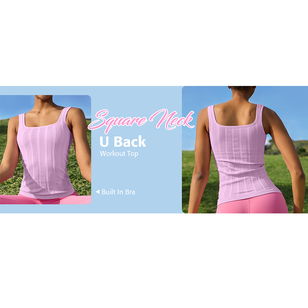 Attraco Women's Ribbed Workout Tank Tops with Built in Bra Athletic Tank Tops Slim Fit Yoga Tops