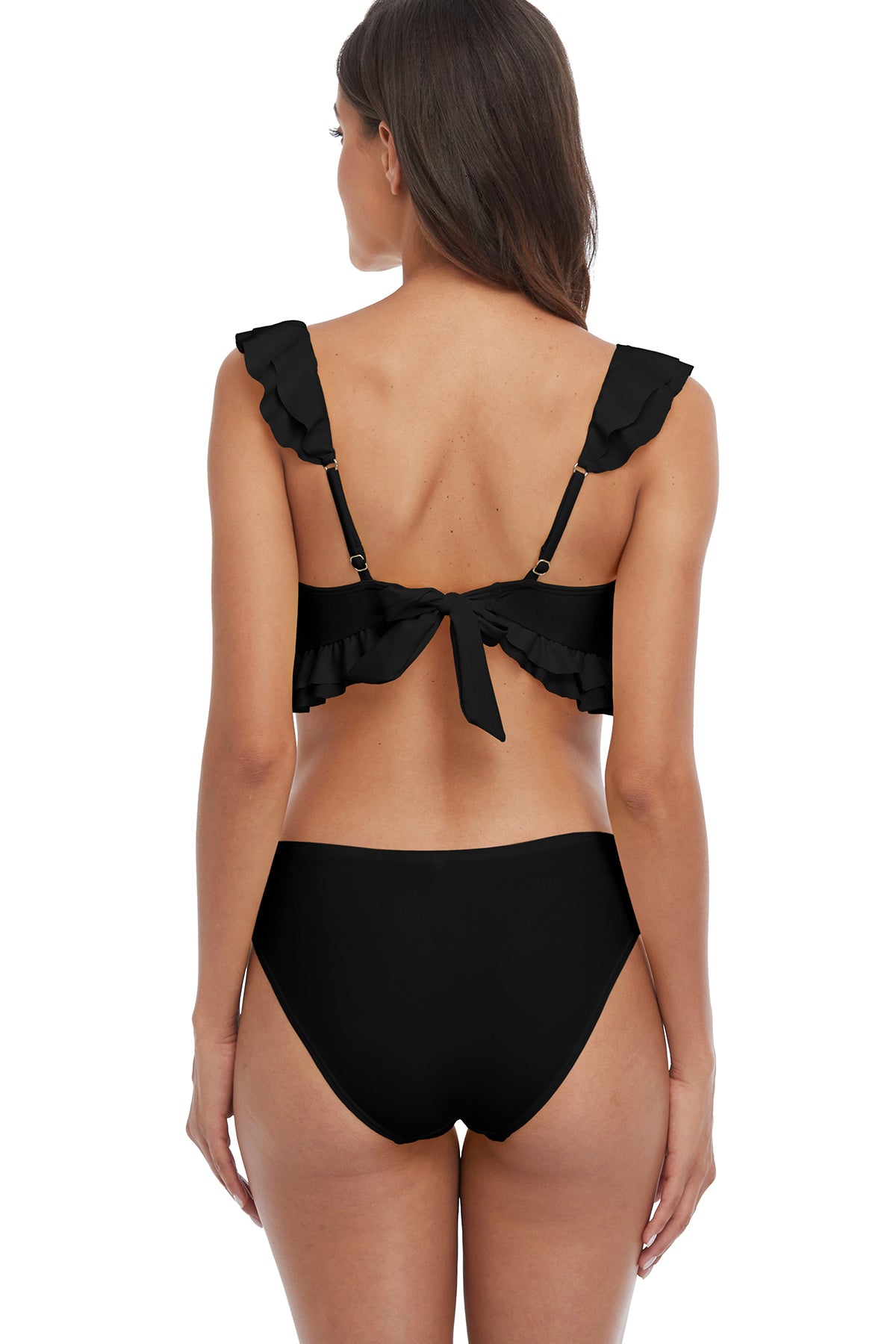 Solid V Neck Waisted Bikini Set-7316