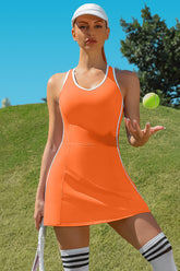 Tennis Dresses for Women with Shorts Pockets and Bra V Neck Racerback Golf Outfits-2412