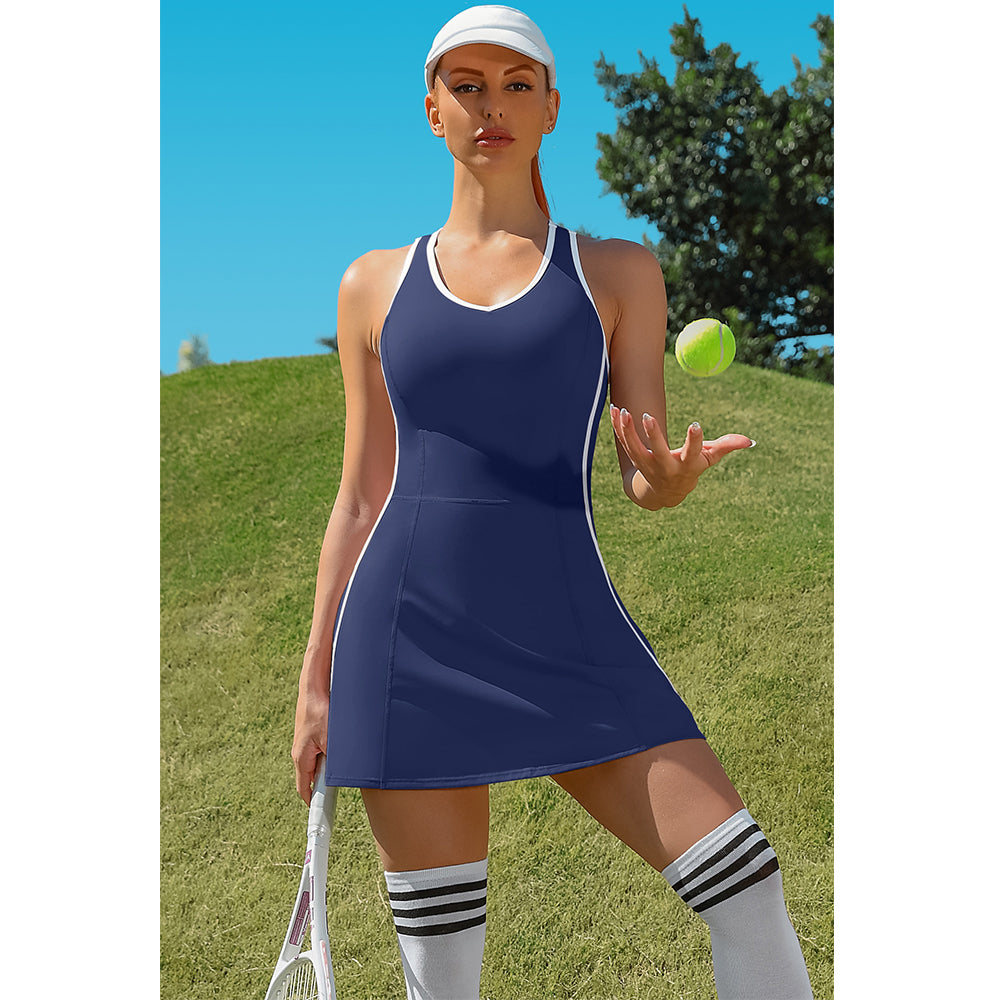 Attraco Tennis Dresses for Women with Shorts Pockets and Bra V Neck Racerback Golf Outfits