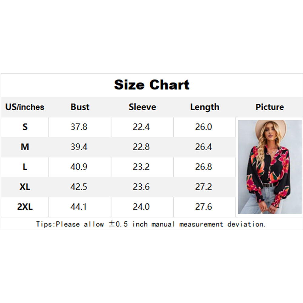 V For City Women's Chic Casual Floral Print Button-Front Shirts Bishop Sleeves Blouse Tops
