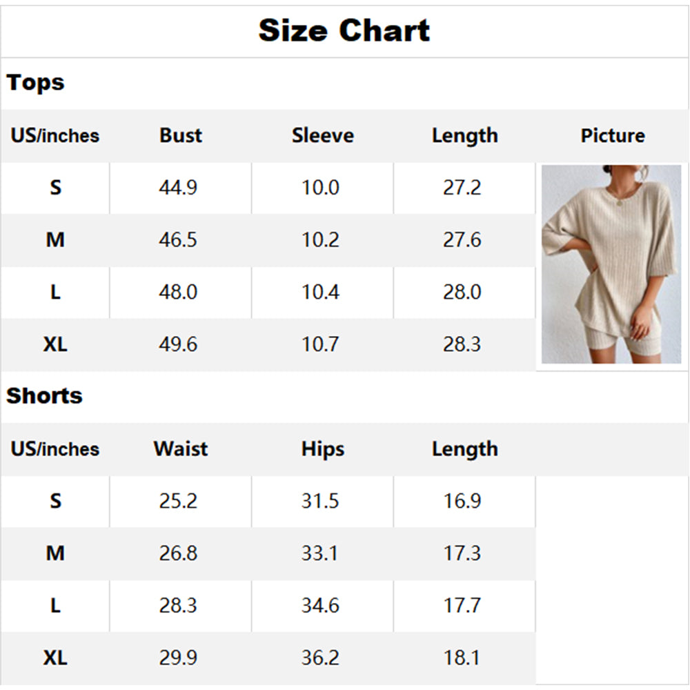 V For City Women's Oversized Ribbed Knit Loungewear Set with Half-Sleeved Top & Shorts Set Pajama Set