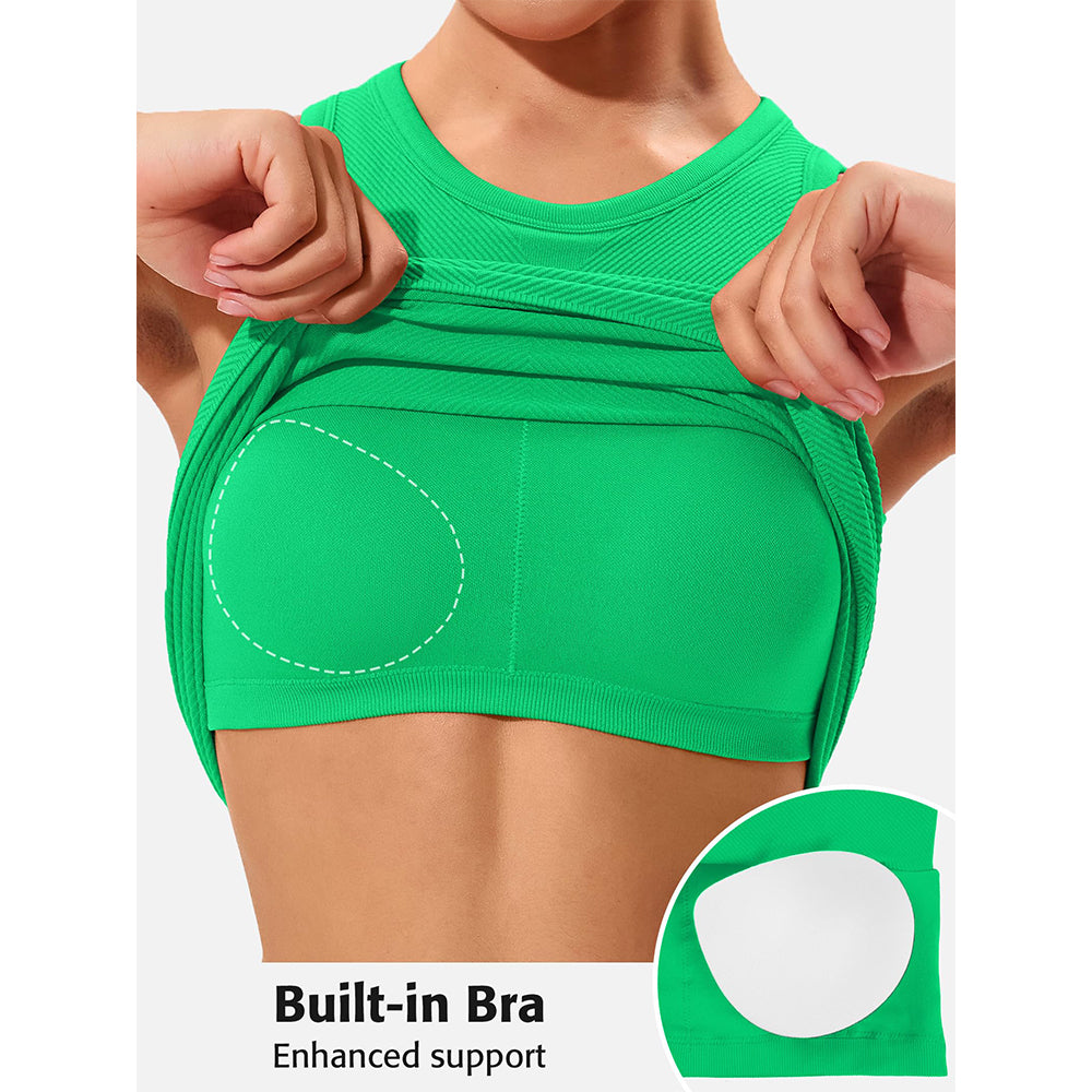 Attraco Women's Workout Tank Tops Seamless Full Length Gym Tops Athletic Yoga Top Built in Bra