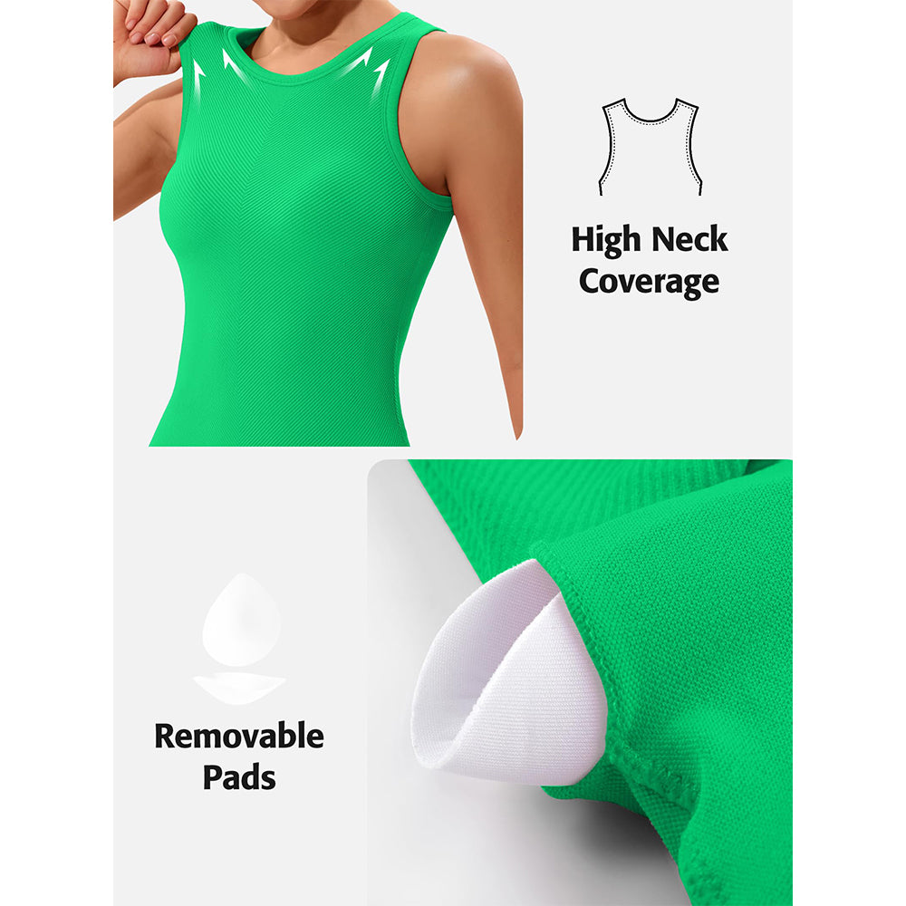 Attraco Women's Workout Tank Tops Seamless Full Length Gym Tops Athletic Yoga Top Built in Bra