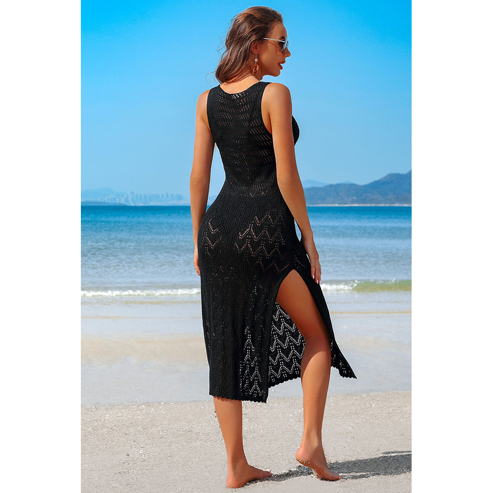 Charmo Women's Crochet Sleeveless Side Slit Midi-Length Cover Ups Dress